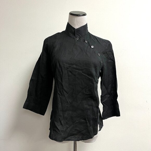 Camiseria Sanmarco black linen mandarin blouse top M runs small Italy